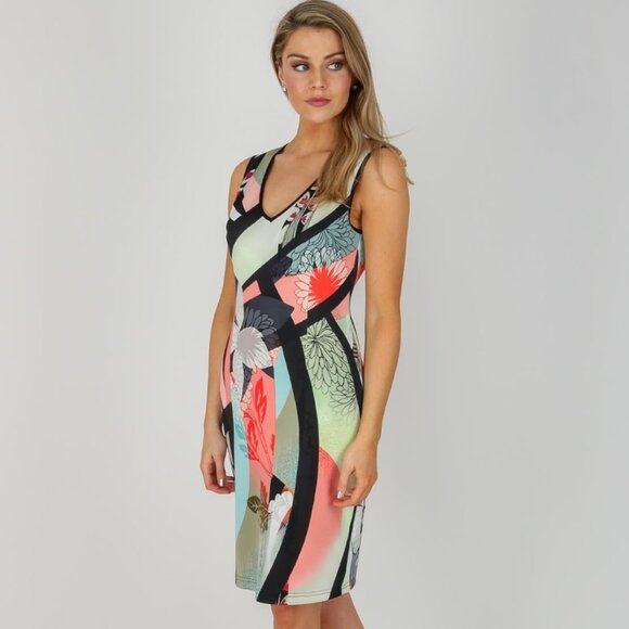 JOSEPH RIBKOFF Floral Abstract dress EUC Sz 14 MADE IN CANADA - Picture 1 of 11